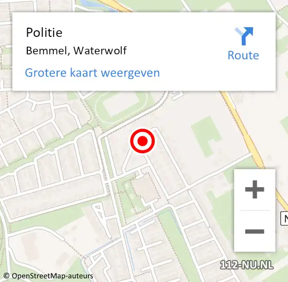 Locatie op kaart van de 112 melding: Politie Bemmel, Waterwolf op 17 januari 2023 12:17