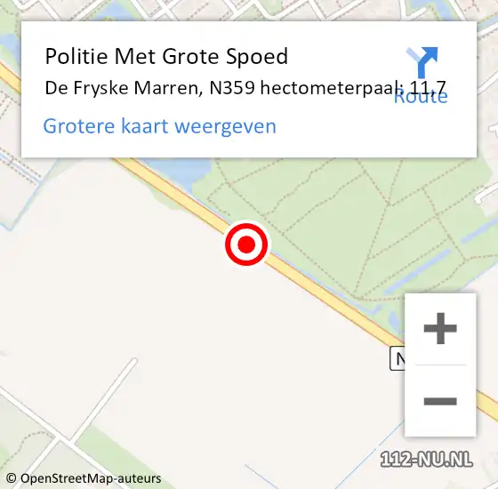 Locatie op kaart van de 112 melding: Politie Met Grote Spoed Naar De Fryske Marren, N359 hectometerpaal: 11,7 op 17 januari 2023 12:57