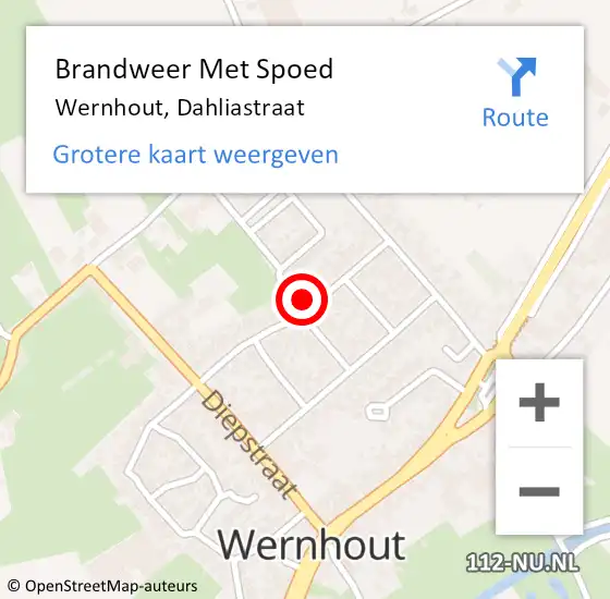 Locatie op kaart van de 112 melding: Brandweer Met Spoed Naar Wernhout, Dahliastraat op 17 januari 2023 12:59