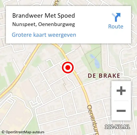 Locatie op kaart van de 112 melding: Brandweer Met Spoed Naar Nunspeet, Oenenburgweg op 17 januari 2023 14:54