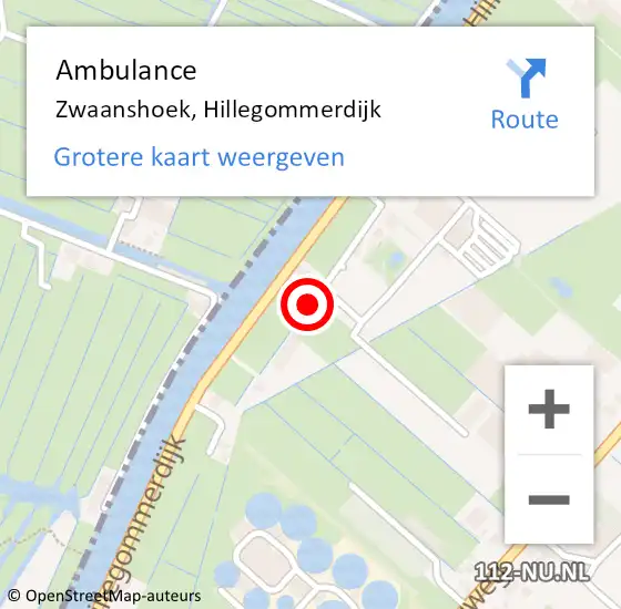 Locatie op kaart van de 112 melding: Ambulance Zwaanshoek, Hillegommerdijk op 17 januari 2023 15:12