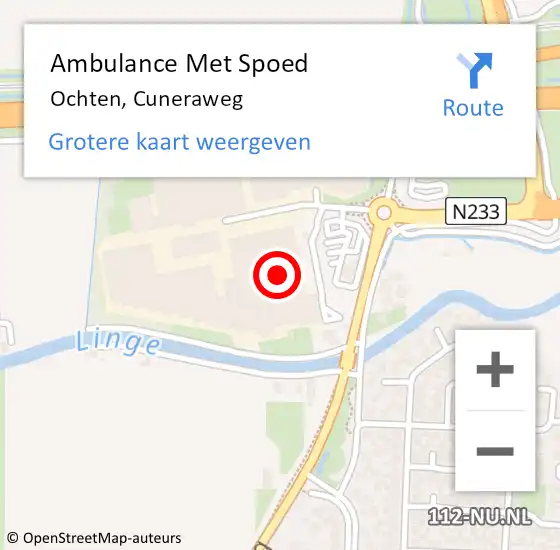 Locatie op kaart van de 112 melding: Ambulance Met Spoed Naar Ochten, Cuneraweg op 17 januari 2023 15:57