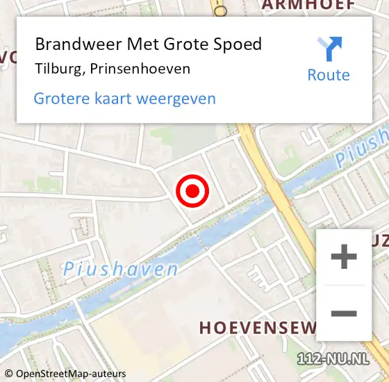 Locatie op kaart van de 112 melding: Brandweer Met Grote Spoed Naar Tilburg, Prinsenhoeven op 17 januari 2023 20:45