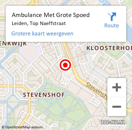 Locatie op kaart van de 112 melding: Ambulance Met Grote Spoed Naar Leiden, Top Naeffstraat op 18 januari 2023 01:14