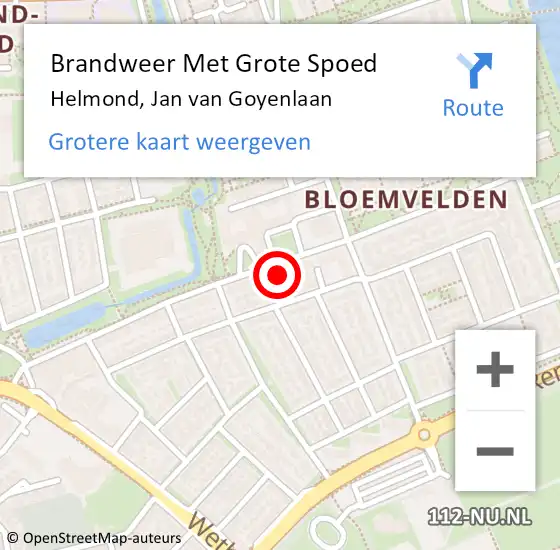 Locatie op kaart van de 112 melding: Brandweer Met Grote Spoed Naar Helmond, Jan van Goyenlaan op 18 januari 2023 01:46