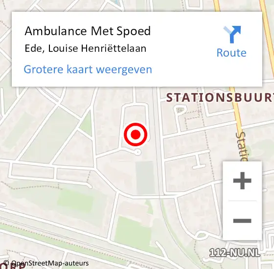 Locatie op kaart van de 112 melding: Ambulance Met Spoed Naar Ede, Louise Henriëttelaan op 18 januari 2023 01:48