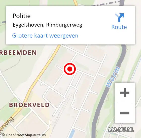 Locatie op kaart van de 112 melding: Politie Eygelshoven, Rimburgerweg op 18 januari 2023 08:32