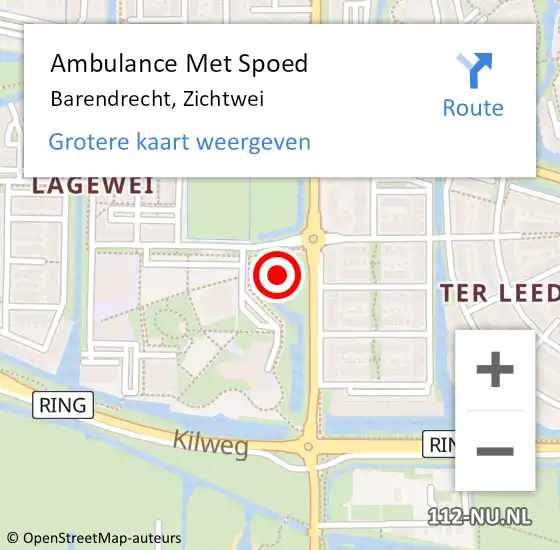 Locatie op kaart van de 112 melding: Ambulance Met Spoed Naar Barendrecht, Zichtwei op 18 januari 2023 09:08