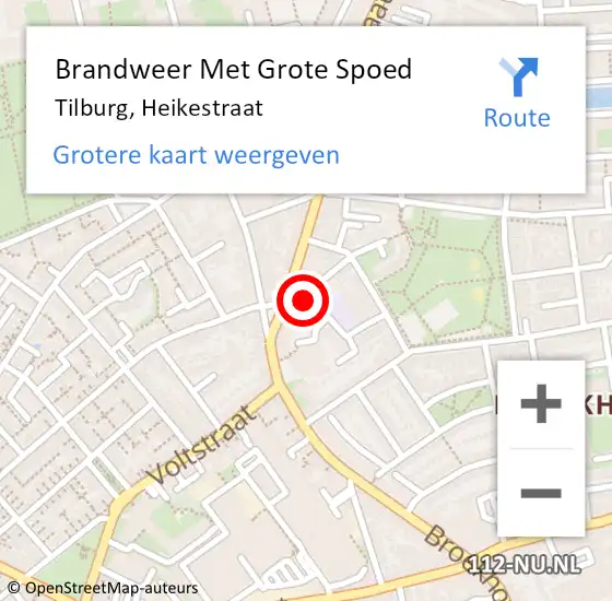 Locatie op kaart van de 112 melding: Brandweer Met Grote Spoed Naar Tilburg, Heikestraat op 18 januari 2023 10:21