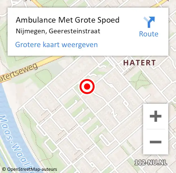 Locatie op kaart van de 112 melding: Ambulance Met Grote Spoed Naar Nijmegen, Geeresteinstraat op 18 januari 2023 12:07