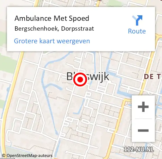 Locatie op kaart van de 112 melding: Ambulance Met Spoed Naar Bergschenhoek, Dorpsstraat op 18 januari 2023 13:59