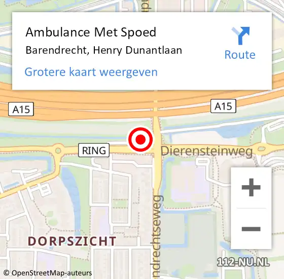 Locatie op kaart van de 112 melding: Ambulance Met Spoed Naar Barendrecht, Henry Dunantlaan op 18 januari 2023 14:02