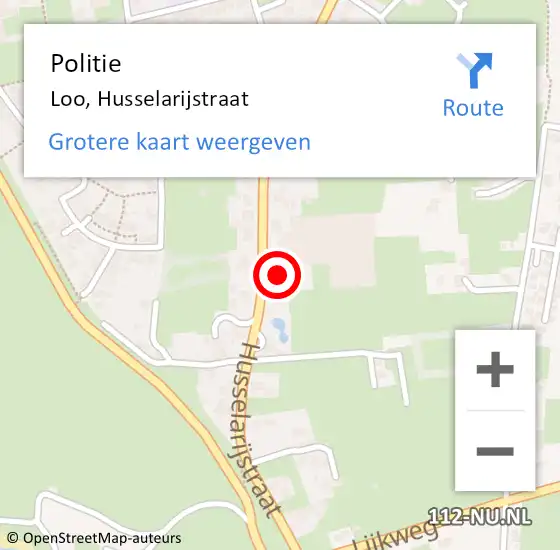 Locatie op kaart van de 112 melding: Politie Loo, Husselarijstraat op 18 januari 2023 15:36