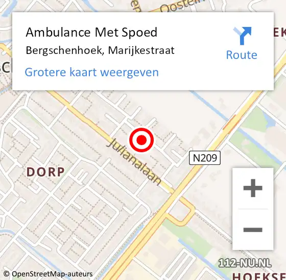 Locatie op kaart van de 112 melding: Ambulance Met Spoed Naar Bergschenhoek, Marijkestraat op 18 januari 2023 16:55