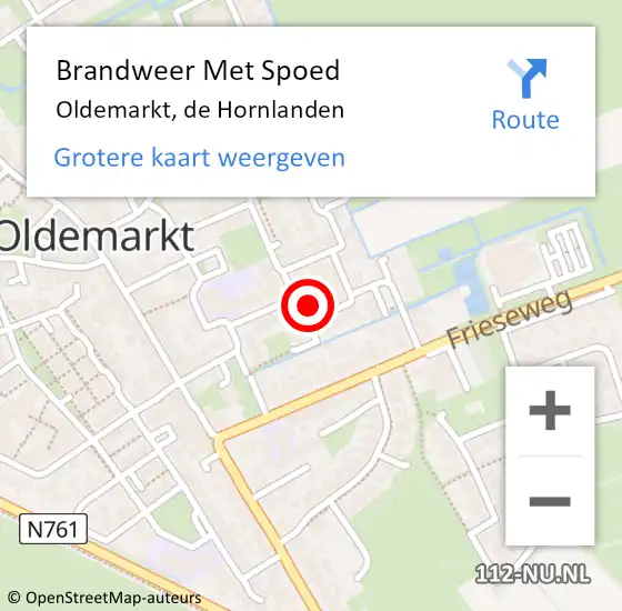Locatie op kaart van de 112 melding: Brandweer Met Spoed Naar Oldemarkt, de Hornlanden op 18 januari 2023 17:05