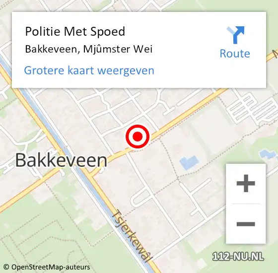 Locatie op kaart van de 112 melding: Politie Met Spoed Naar Bakkeveen, Mjûmster Wei op 18 januari 2023 17:45