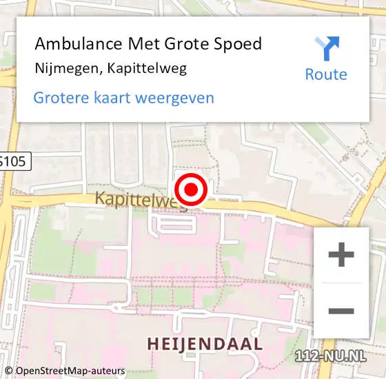 Locatie op kaart van de 112 melding: Ambulance Met Grote Spoed Naar Nijmegen, Kapittelweg op 18 januari 2023 18:17
