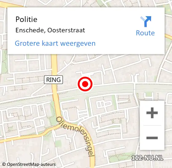 Locatie op kaart van de 112 melding: Politie Enschede, Oosterstraat op 18 januari 2023 20:26