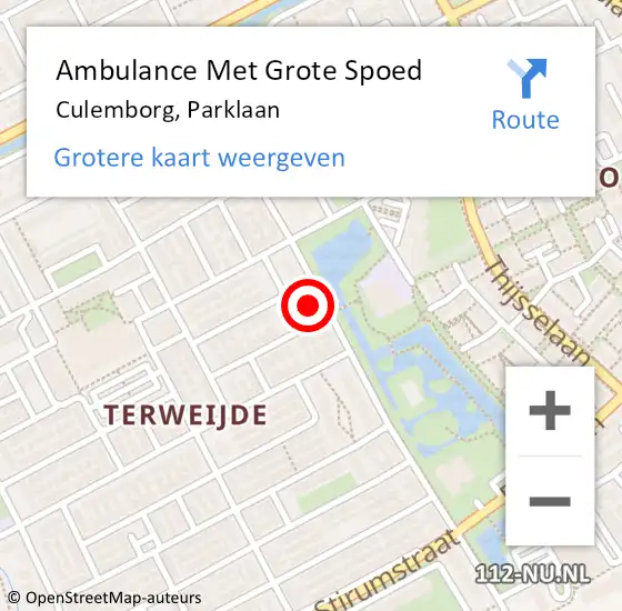 Locatie op kaart van de 112 melding: Ambulance Met Grote Spoed Naar Culemborg, Parklaan op 18 januari 2023 22:21
