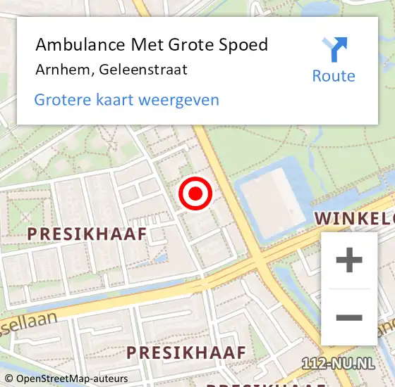 Locatie op kaart van de 112 melding: Ambulance Met Grote Spoed Naar Arnhem, Geleenstraat op 18 januari 2023 22:46