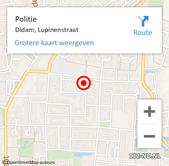 Locatie op kaart van de 112 melding: Politie Didam, Lupinenstraat op 18 januari 2023 23:18
