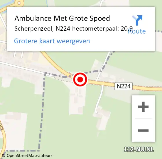 Locatie op kaart van de 112 melding: Ambulance Met Grote Spoed Naar Scherpenzeel, N224 hectometerpaal: 20,9 op 18 januari 2023 23:20