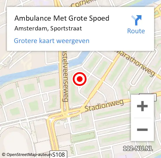 Locatie op kaart van de 112 melding: Ambulance Met Grote Spoed Naar Amsterdam, Sportstraat op 18 januari 2023 23:48