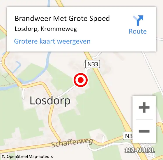 Locatie op kaart van de 112 melding: Brandweer Met Grote Spoed Naar Losdorp, Krommeweg op 19 januari 2023 01:35