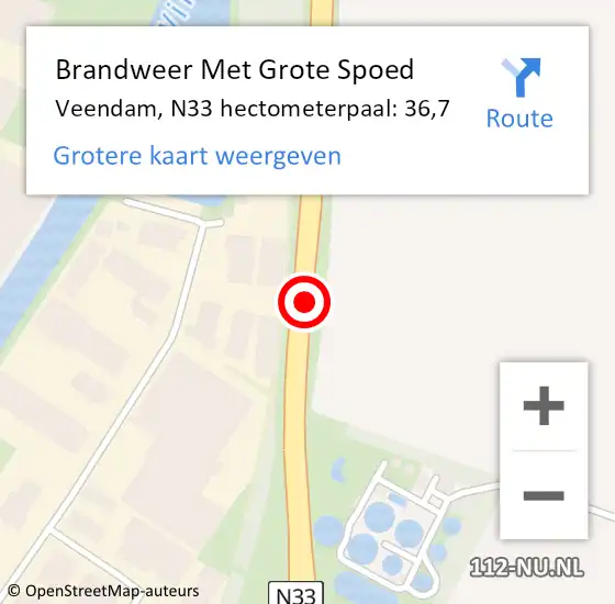 Locatie op kaart van de 112 melding: Brandweer Met Grote Spoed Naar Veendam, N33 hectometerpaal: 36,7 op 19 januari 2023 08:51