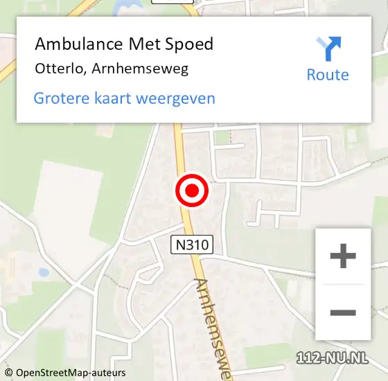 Locatie op kaart van de 112 melding: Ambulance Met Spoed Naar Otterlo, Arnhemseweg op 19 januari 2023 09:34