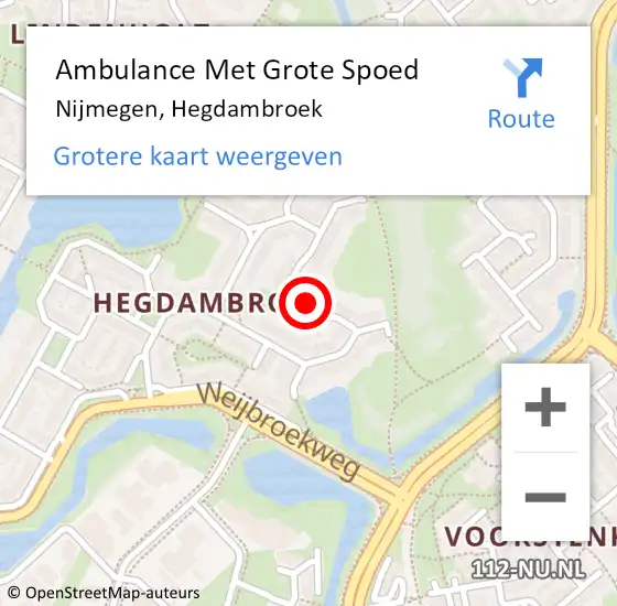 Locatie op kaart van de 112 melding: Ambulance Met Grote Spoed Naar Nijmegen, Hegdambroek op 19 januari 2023 11:42
