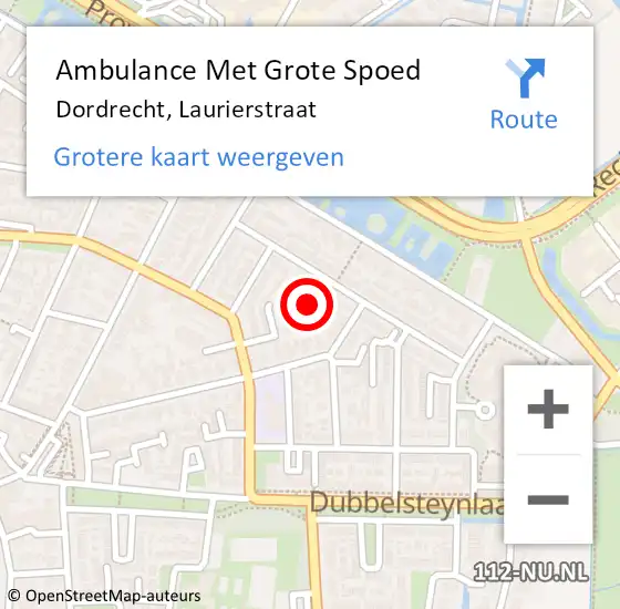 Locatie op kaart van de 112 melding: Ambulance Met Grote Spoed Naar Dordrecht, Laurierstraat op 19 januari 2023 12:12
