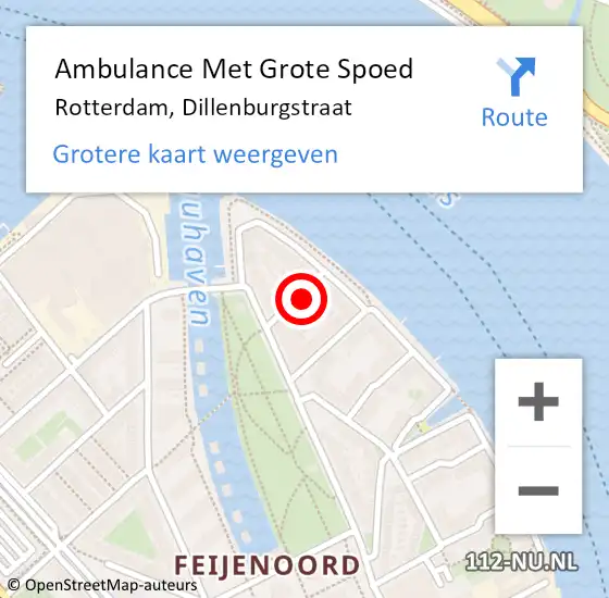 Locatie op kaart van de 112 melding: Ambulance Met Grote Spoed Naar Rotterdam, Dillenburgstraat op 19 januari 2023 12:59