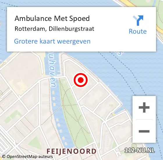 Locatie op kaart van de 112 melding: Ambulance Met Spoed Naar Rotterdam, Dillenburgstraat op 19 januari 2023 13:12