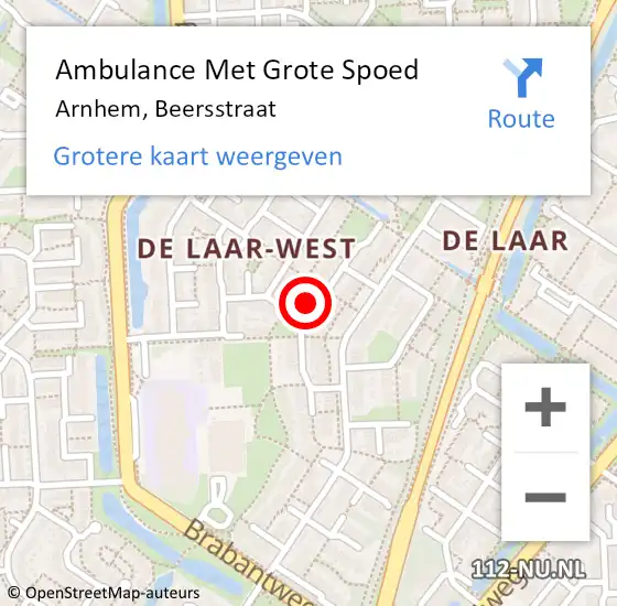 Locatie op kaart van de 112 melding: Ambulance Met Grote Spoed Naar Arnhem, Beersstraat op 19 januari 2023 13:43
