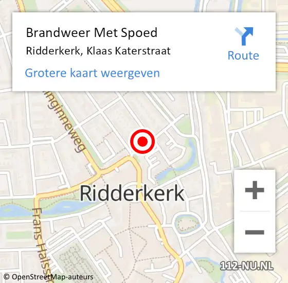 Locatie op kaart van de 112 melding: Brandweer Met Spoed Naar Ridderkerk, Klaas Katerstraat op 19 januari 2023 14:59