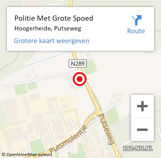 Locatie op kaart van de 112 melding: Politie Met Grote Spoed Naar Hoogerheide, Putseweg op 19 januari 2023 15:22