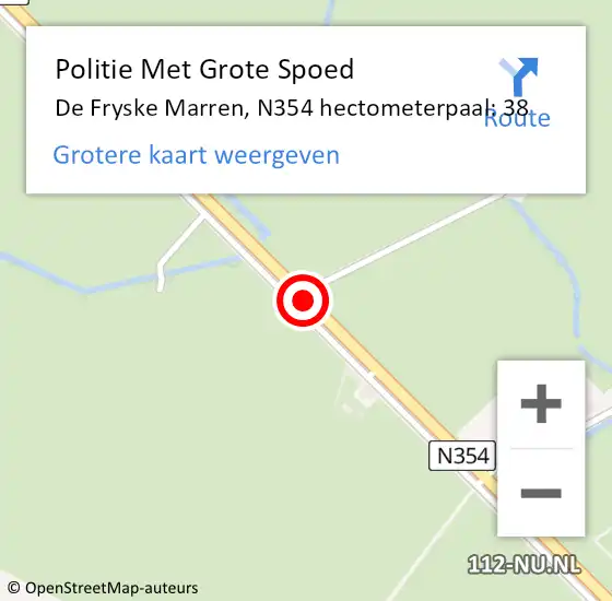 Locatie op kaart van de 112 melding: Politie Met Grote Spoed Naar De Fryske Marren, N354 hectometerpaal: 38 op 19 januari 2023 17:36