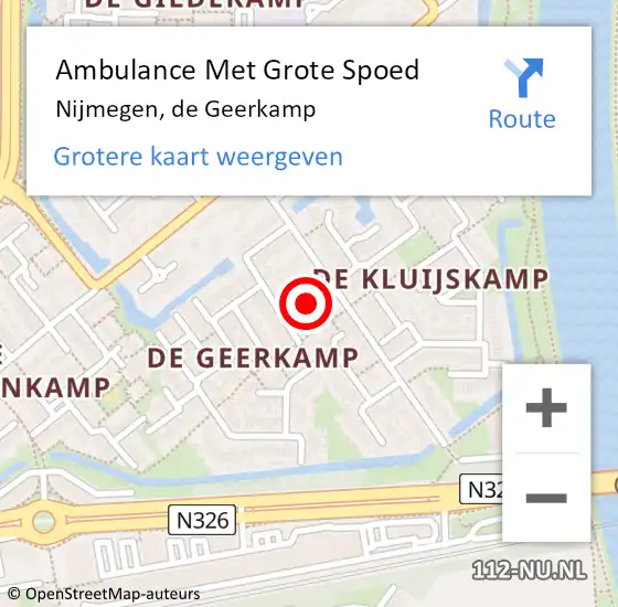 Locatie op kaart van de 112 melding: Ambulance Met Grote Spoed Naar Nijmegen, de Geerkamp op 19 januari 2023 20:21