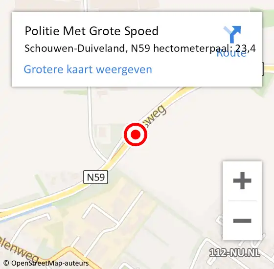 Locatie op kaart van de 112 melding: Politie Met Grote Spoed Naar Schouwen-Duiveland, N59 hectometerpaal: 23,4 op 19 januari 2023 21:24
