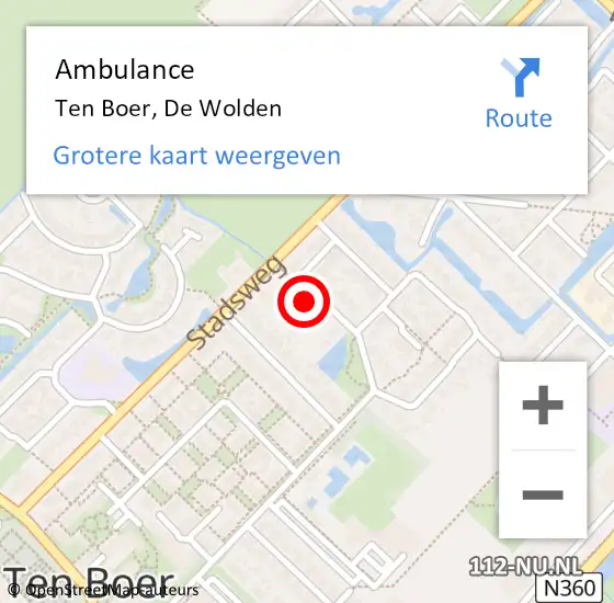 Locatie op kaart van de 112 melding: Ambulance Ten Boer, De Wolden op 19 januari 2023 22:16