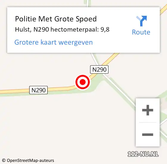 Locatie op kaart van de 112 melding: Politie Met Grote Spoed Naar Hulst, N290 hectometerpaal: 9,8 op 20 januari 2023 00:42