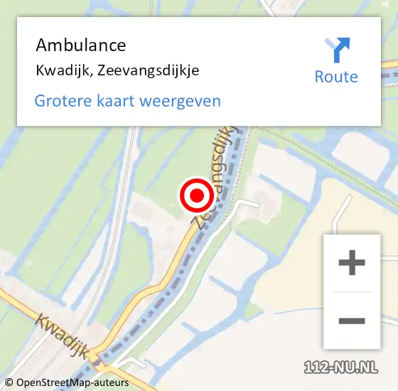 Locatie op kaart van de 112 melding: Ambulance Kwadijk, Zeevangsdijkje op 20 januari 2023 01:40