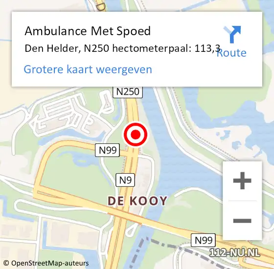 Locatie op kaart van de 112 melding: Ambulance Met Spoed Naar Den Helder, N250 hectometerpaal: 113,3 op 20 januari 2023 04:38