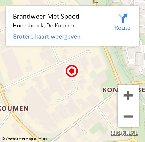 Locatie op kaart van de 112 melding: Brandweer Met Spoed Naar Hoensbroek, De Koumen op 20 januari 2023 05:39
