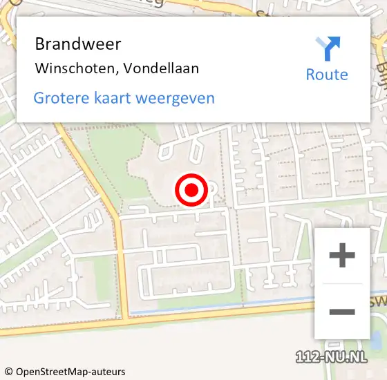 Locatie op kaart van de 112 melding: Brandweer Winschoten, Vondellaan op 20 januari 2023 09:53