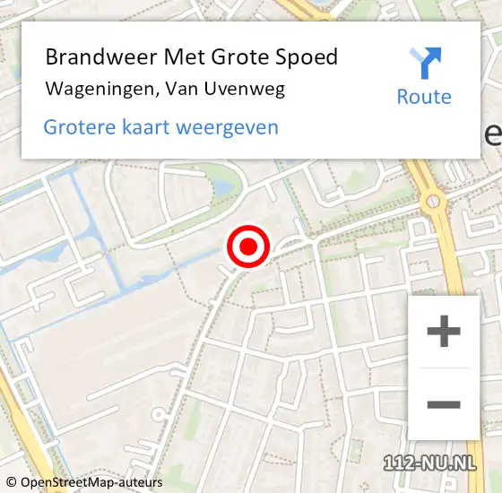 Locatie op kaart van de 112 melding: Brandweer Met Grote Spoed Naar Wageningen, Van Uvenweg op 20 januari 2023 17:55
