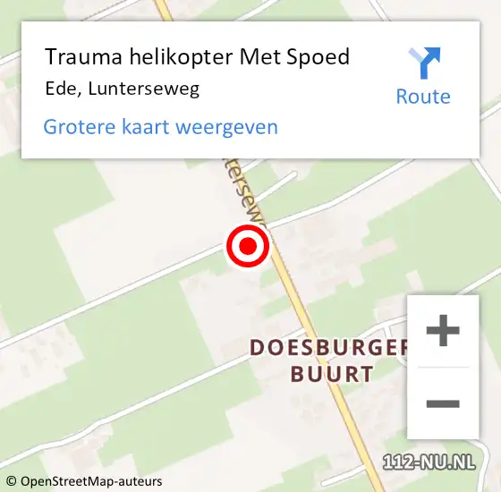 Locatie op kaart van de 112 melding: Trauma helikopter Met Spoed Naar Ede, Lunterseweg op 20 januari 2023 18:12