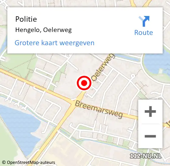 Locatie op kaart van de 112 melding: Politie Hengelo, Oelerweg op 20 januari 2023 19:50