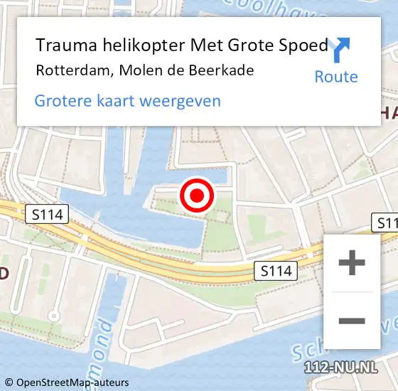 Locatie op kaart van de 112 melding: Trauma helikopter Met Grote Spoed Naar Rotterdam, Molen de Beerkade op 20 januari 2023 22:36